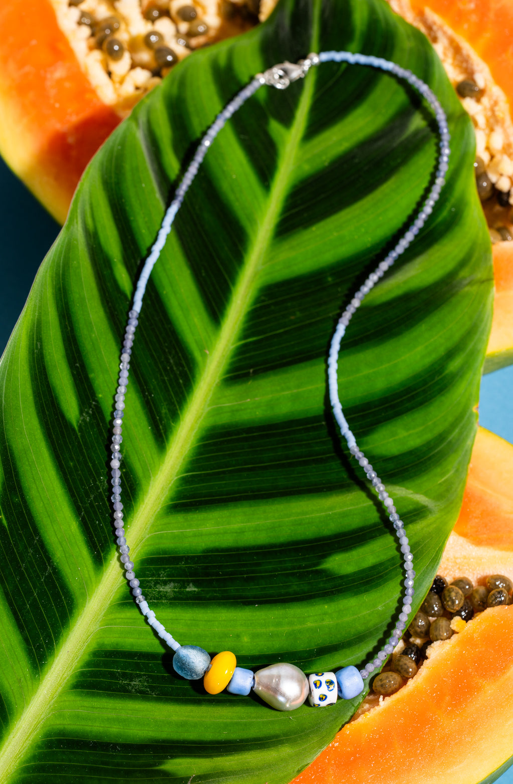 La Lancha handcrafted necklace worn – surf-inspired beach jewelry from Punta Mita – Low Tide LA