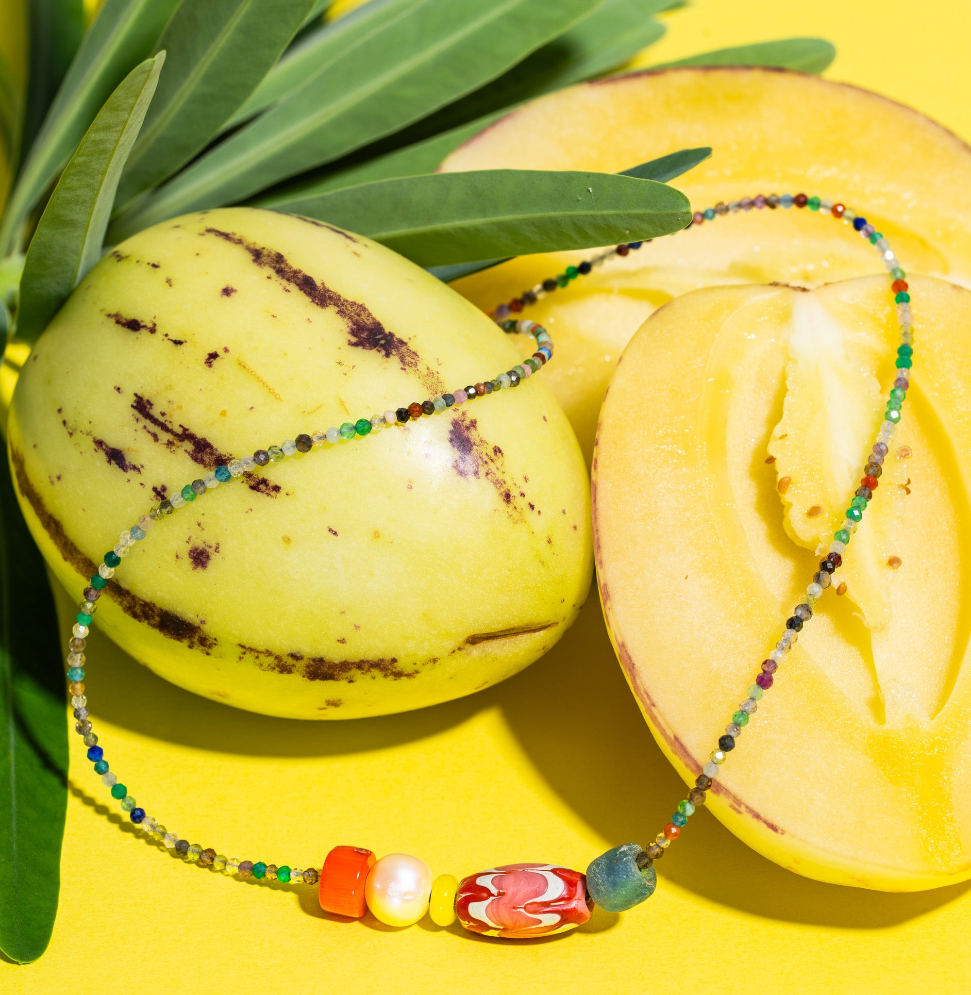 Pavones handcrafted necklace worn – surf-inspired beach jewelry from Costa Rica – Low Tide LA