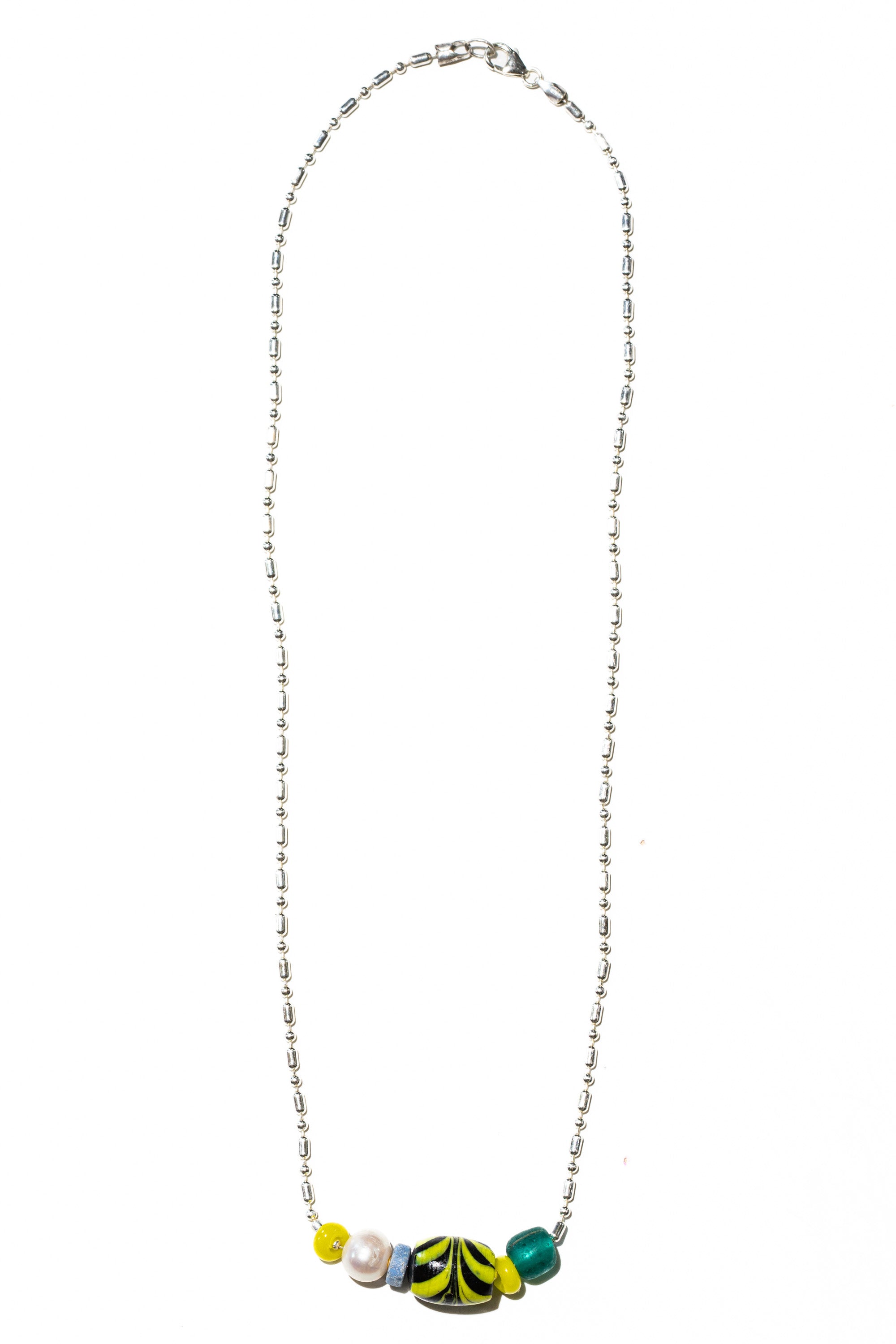Bahia sterling silver necklace – antique African trade bead and freshwater pearl – Low Tide LA handcrafted jewelry