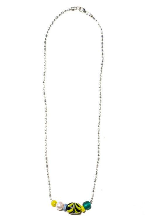 Bahia sterling silver necklace – antique African trade bead and freshwater pearl – Low Tide LA handcrafted jewelry