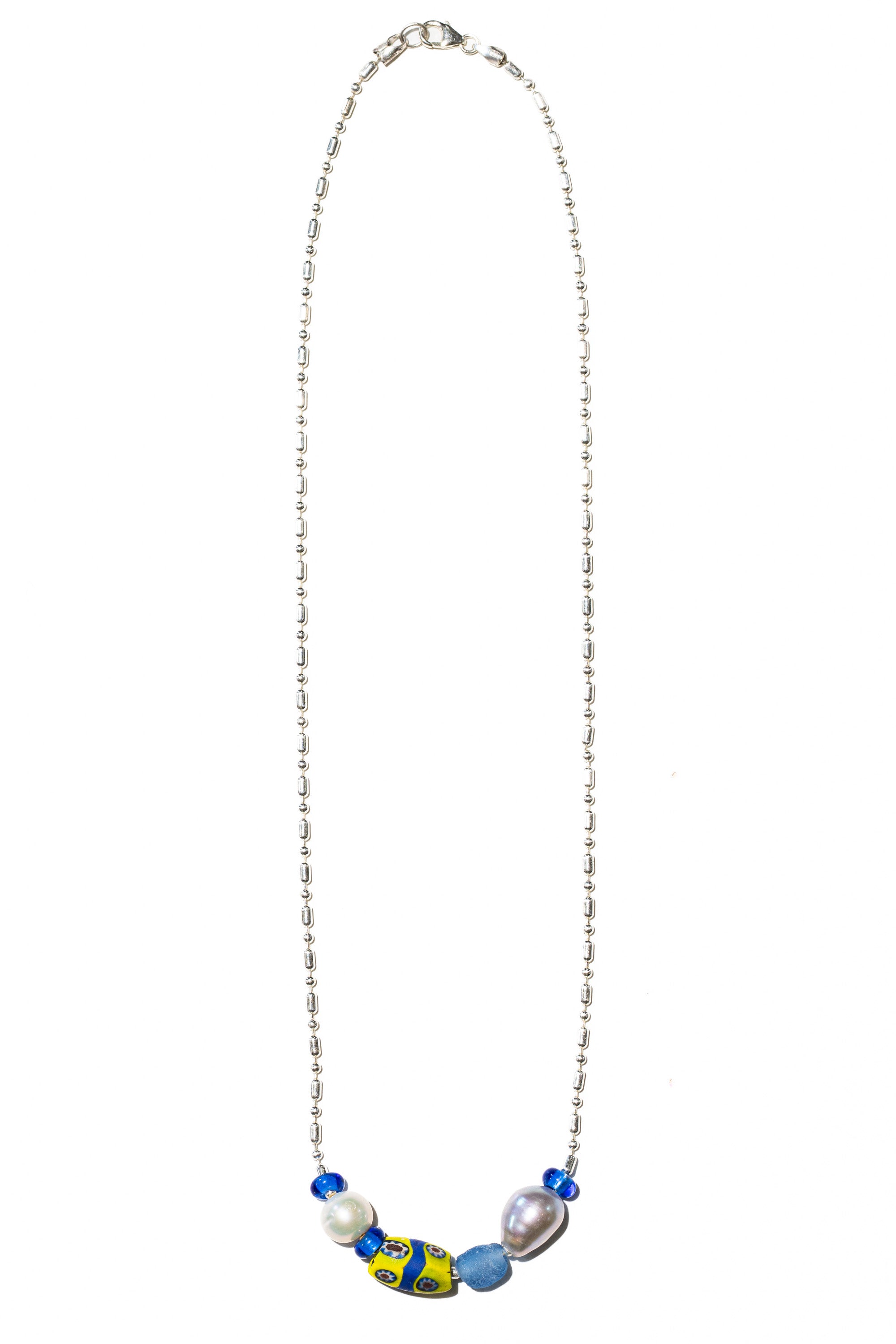 Bomba sterling silver necklace – antique African trade bead and freshwater pearl – Low Tide LA handcrafted jewelry
