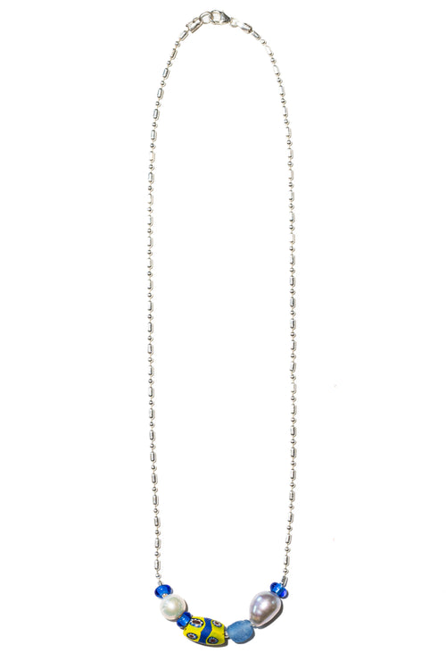 Bomba sterling silver necklace – antique African trade bead and freshwater pearl – Low Tide LA handcrafted jewelry