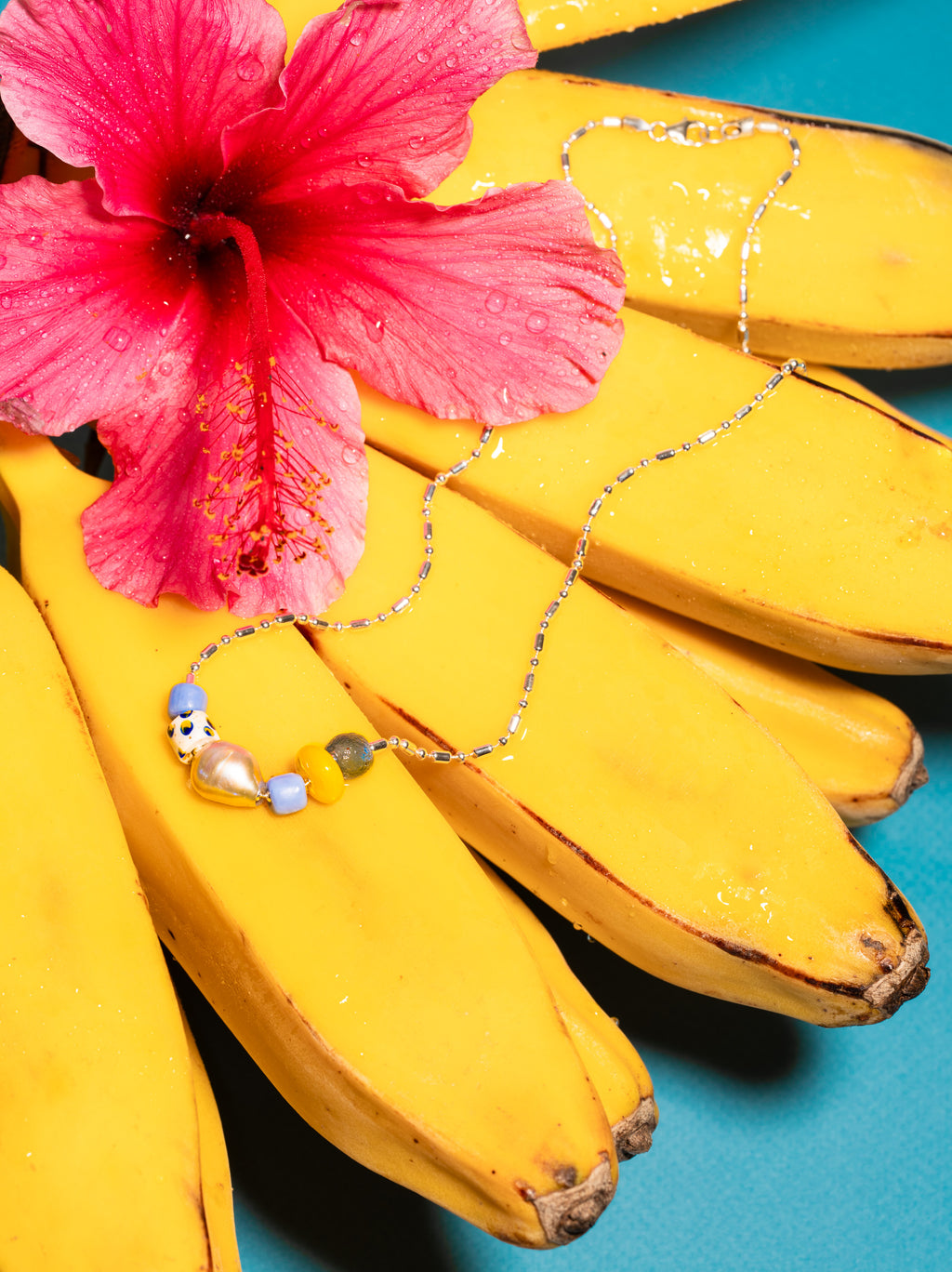 La Lancha SS handcrafted sterling silver necklace worn – surf-inspired beach jewelry – Low Tide LA