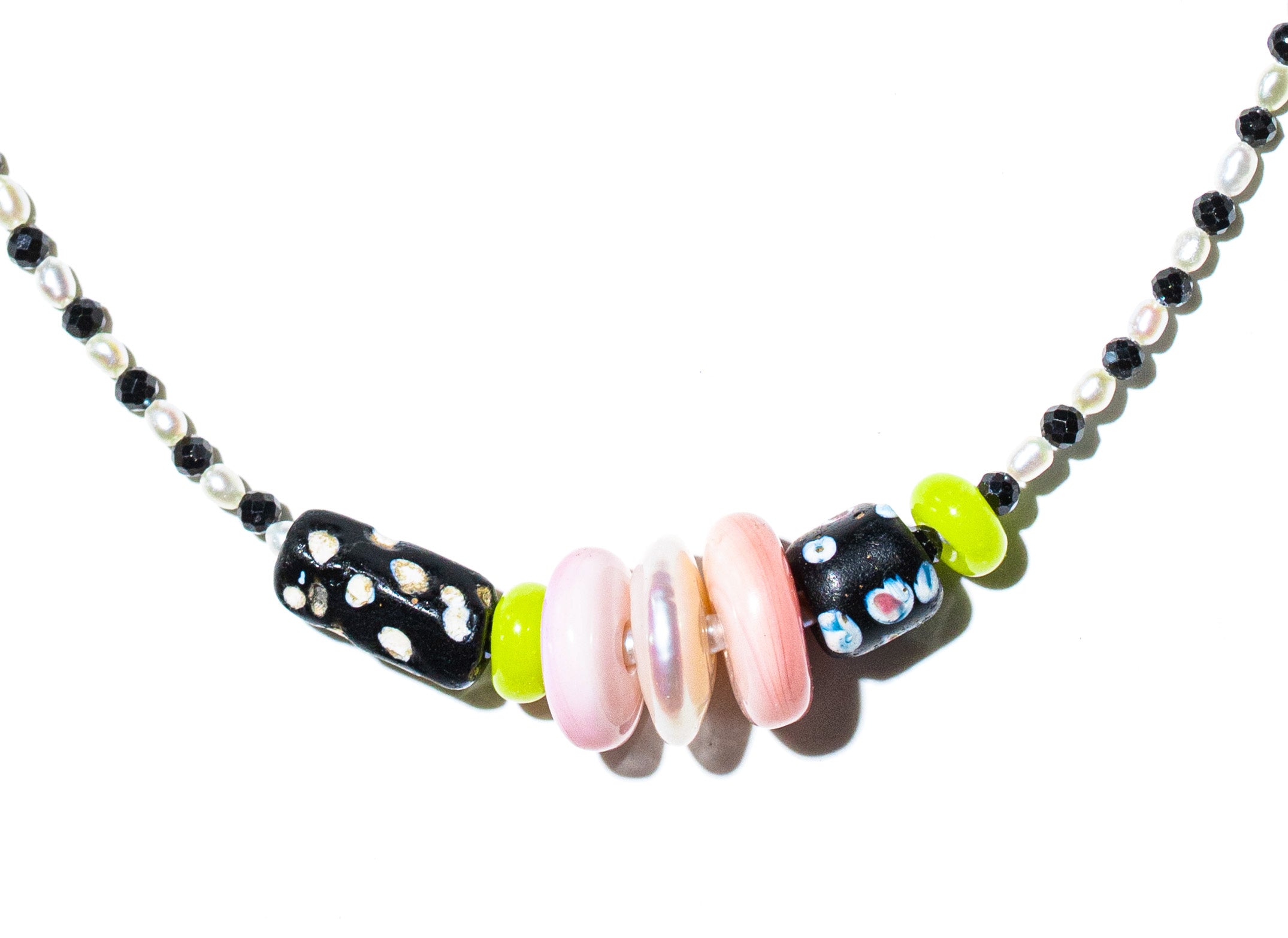 Costa Chica necklace close-up – onyx and vintage African bead detail – Low Tide LA handcrafted jewelry