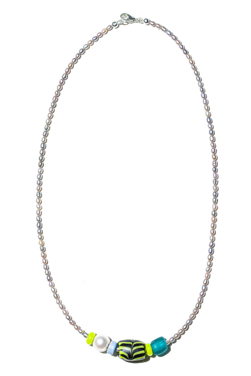 Bahia beaded necklace – seed pearl, antique African trade bead and freshwater pearl – Low Tide LA handcrafted jewelry