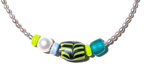 Bahia necklace close-up – seed pearl and antique African bead detail – Low Tide LA handcrafted jewelry